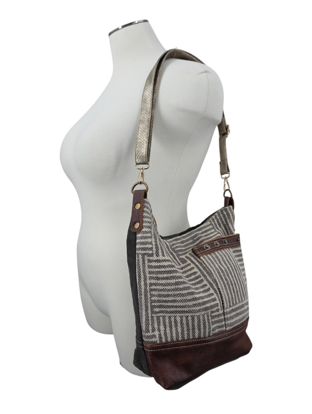 Myra Bag Coffee Upcycled Canvas & Leather Shoulder Bag with REPLACEMENT STRAP